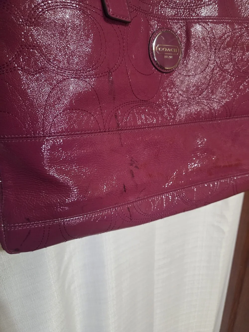 Coach F17940 Signature Fuchsia Baby Diaper Bag Tote Patent Leather
